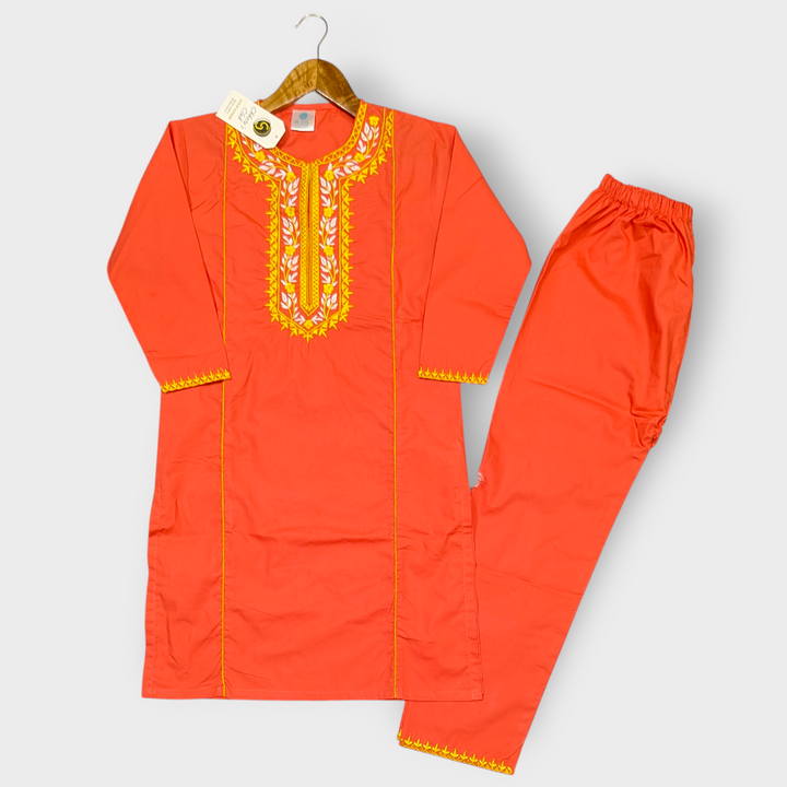 Girl Embroidered kameez with trouser (orange)
