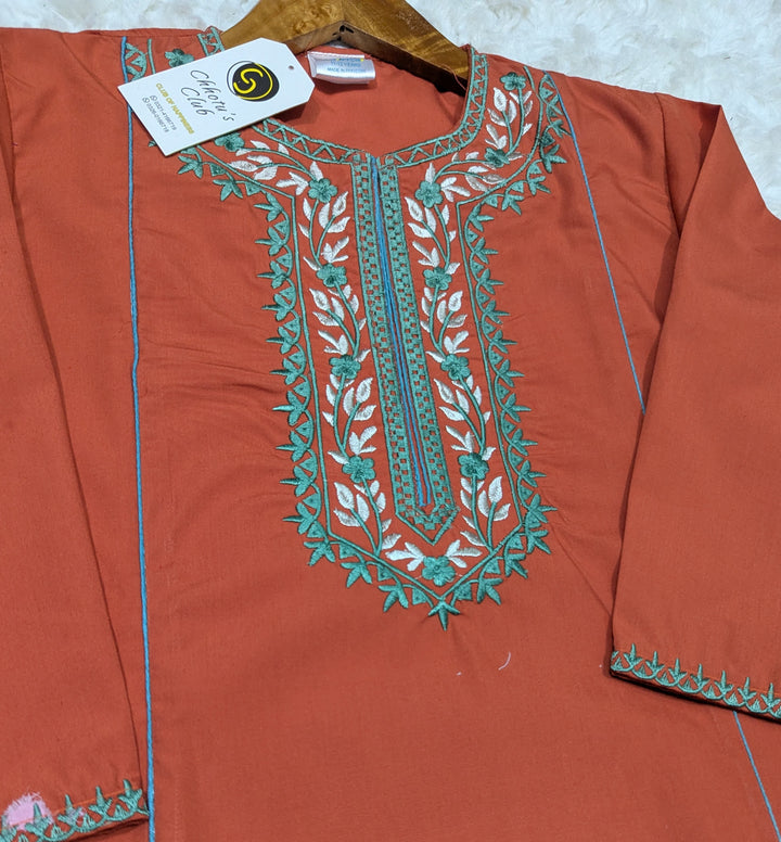 Girl Embroidered kameez with trouser (tan)
