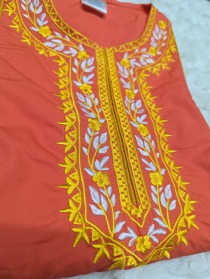 Girl Embroidered kameez with trouser (orange)