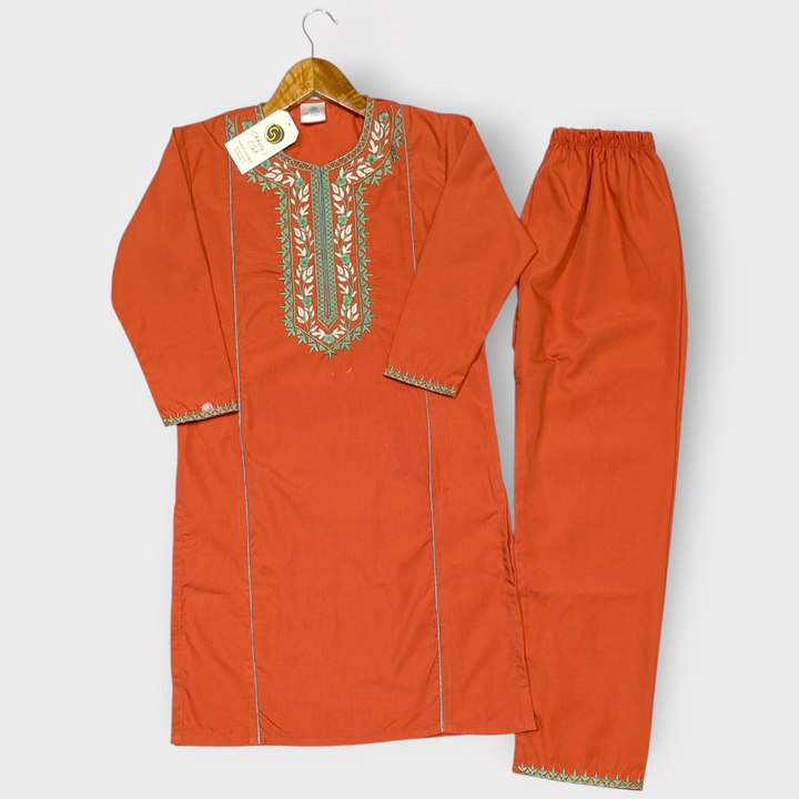 Girl Embroidered kameez with trouser (tan)
