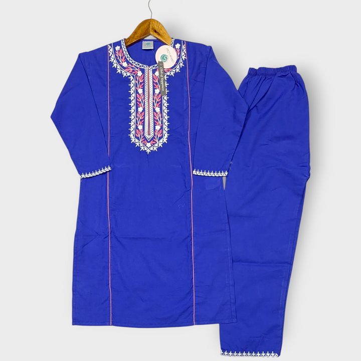 Girl Embroidered kameez with trouser (royal)