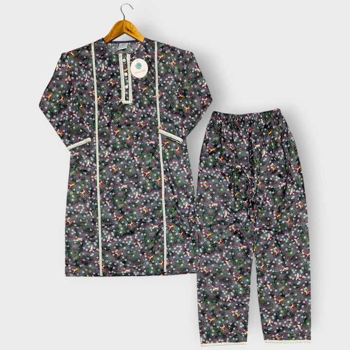 Girl printed lawn shalwar kameez (Silver)