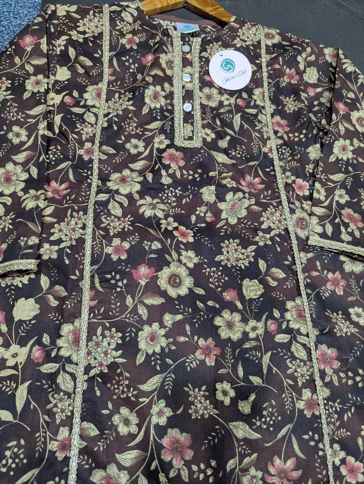 Girl printed lawn shalwar kameez (brown)