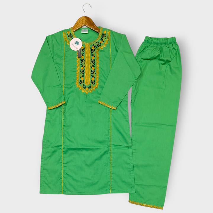 Girl Embroidered kameez with trouser (green)
