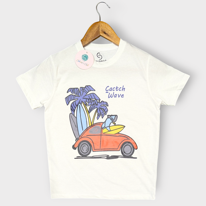 White "CATCH WAVE" Graphic T-Shirt
