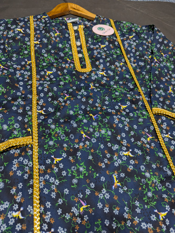 Girl printed lawn shalwar kameez (golden)